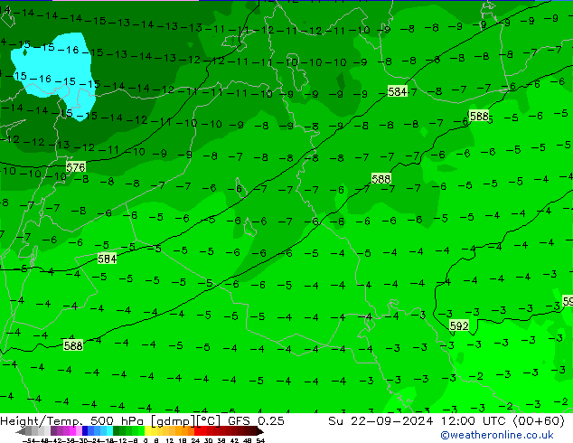 Z500/Rain (+SLP)/Z850 GFS 0.25 Вс 22.09.2024 12 UTC