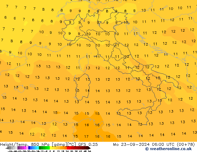 Z500/Rain (+SLP)/Z850 GFS 0.25 lun 23.09.2024 06 UTC