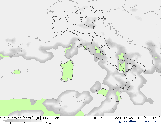 облака (сумма) GFS 0.25 чт 26.09.2024 18 UTC