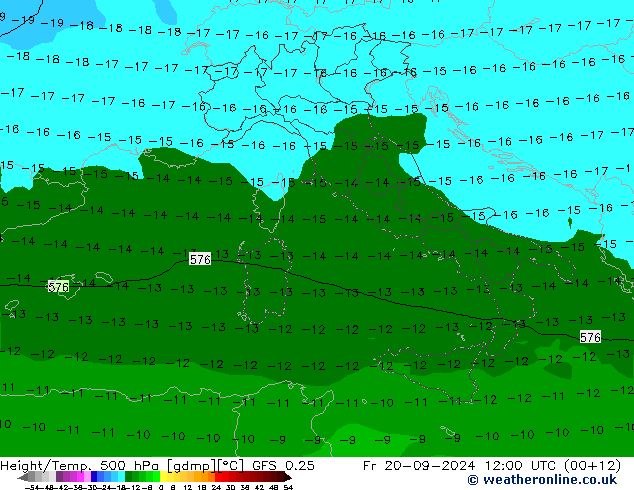 Z500/Rain (+SLP)/Z850 GFS 0.25 ven 20.09.2024 12 UTC