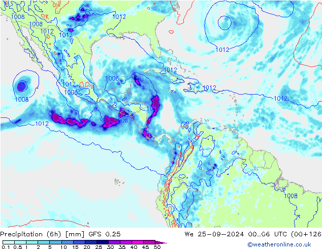 Précipitation (6h) GFS 0.25 mer 25.09.2024 06 UTC