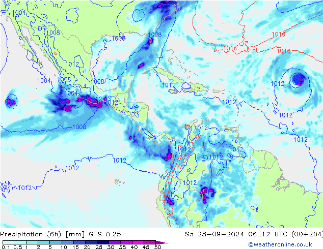 Z500/Rain (+SLP)/Z850 GFS 0.25 sam 28.09.2024 12 UTC