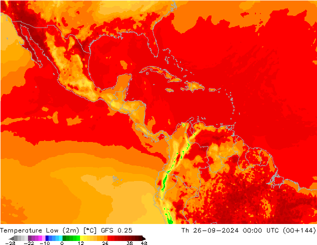 Nejnižší teplota (2m) GFS 0.25 Čt 26.09.2024 00 UTC