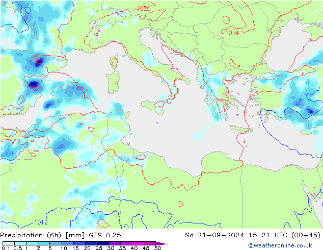 Z500/Regen(+SLP)/Z850 GFS 0.25 za 21.09.2024 21 UTC