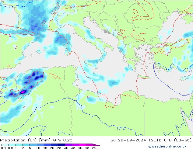 Z500/Regen(+SLP)/Z850 GFS 0.25 zo 22.09.2024 18 UTC