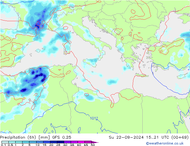 Z500/Yağmur (+YB)/Z850 GFS 0.25 Paz 22.09.2024 21 UTC