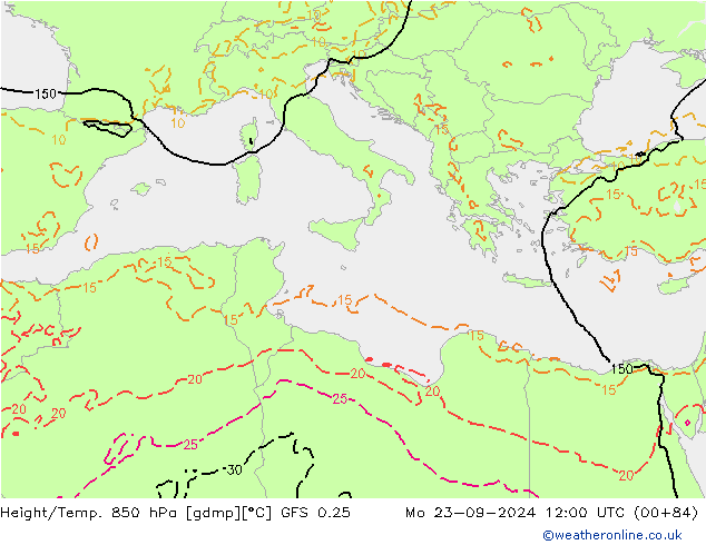 Z500/Rain (+SLP)/Z850 GFS 0.25 Mo 23.09.2024 12 UTC