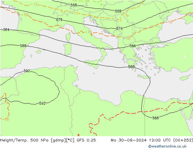 Z500/Rain (+SLP)/Z850 GFS 0.25 Mo 30.09.2024 12 UTC