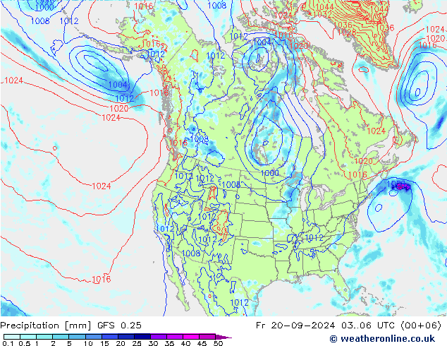 Précipitation GFS 0.25 ven 20.09.2024 06 UTC