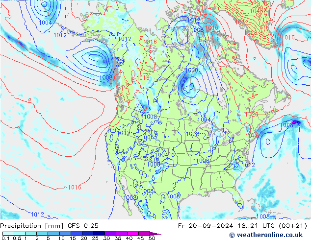 Niederschlag GFS 0.25 Fr 20.09.2024 21 UTC