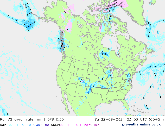 Rain/Snowfall rate GFS 0.25 dim 22.09.2024 03 UTC