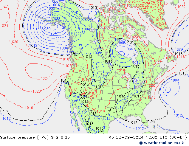 pressão do solo GFS 0.25 Seg 23.09.2024 12 UTC