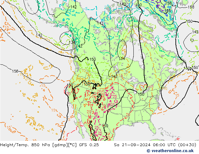 Z500/Yağmur (+YB)/Z850 GFS 0.25 Cts 21.09.2024 06 UTC