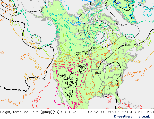 Z500/Rain (+SLP)/Z850 GFS 0.25 Sa 28.09.2024 00 UTC