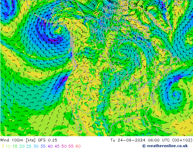 Wind 100m GFS 0.25 Tu 24.09.2024 06 UTC