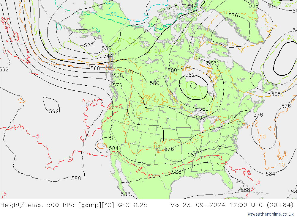 Z500/Rain (+SLP)/Z850 GFS 0.25 Mo 23.09.2024 12 UTC