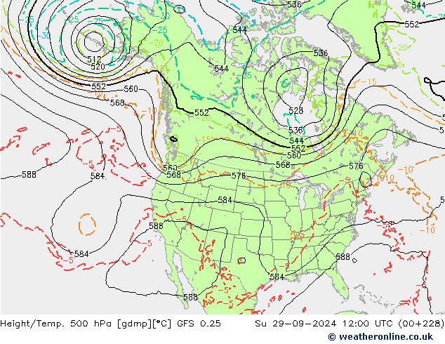 Z500/Regen(+SLP)/Z850 GFS 0.25 zo 29.09.2024 12 UTC