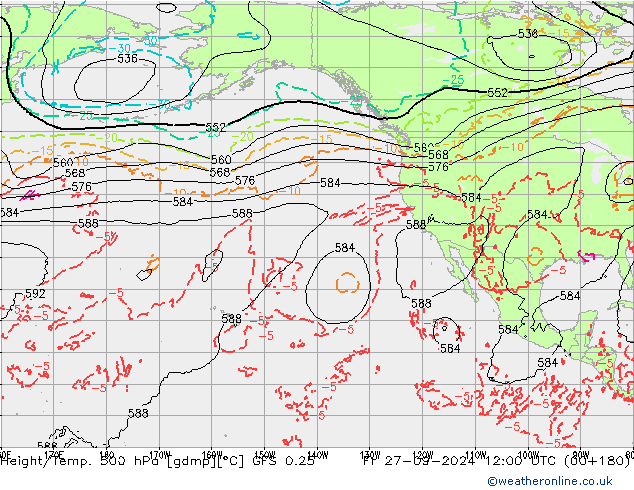 Z500/Rain (+SLP)/Z850 GFS 0.25 Pá 27.09.2024 12 UTC