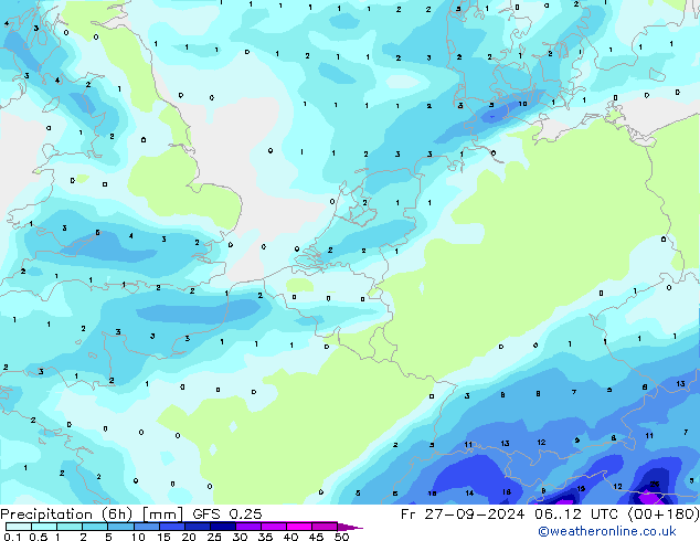 Z500/Rain (+SLP)/Z850 GFS 0.25 Sex 27.09.2024 12 UTC