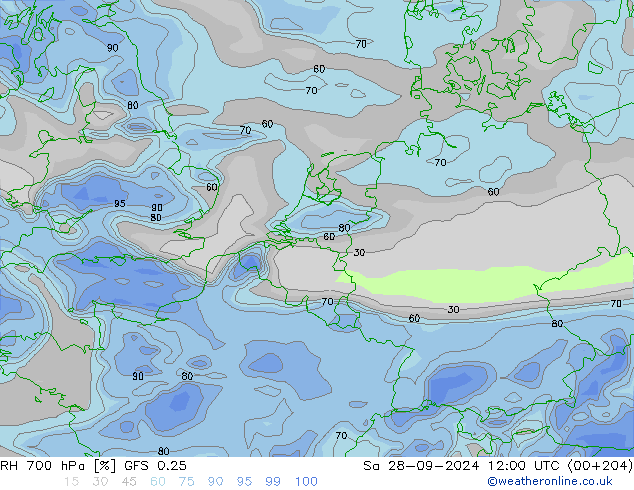 RH 700 hPa GFS 0.25 Sa 28.09.2024 12 UTC