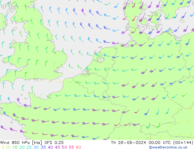 Wind 850 hPa GFS 0.25 Th 26.09.2024 00 UTC