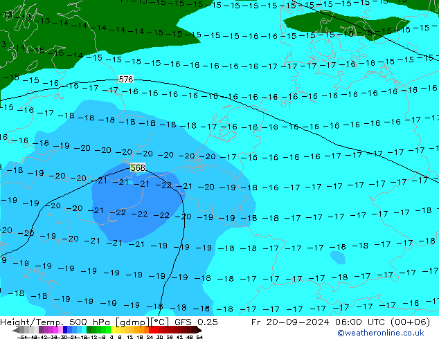 Z500/Yağmur (+YB)/Z850 GFS 0.25 Cu 20.09.2024 06 UTC