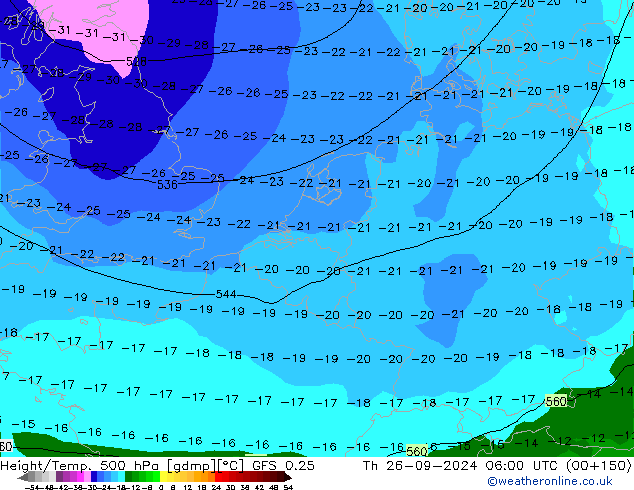 Z500/Rain (+SLP)/Z850 GFS 0.25 чт 26.09.2024 06 UTC