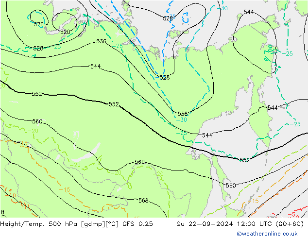 Z500/Rain (+SLP)/Z850 GFS 0.25 Su 22.09.2024 12 UTC