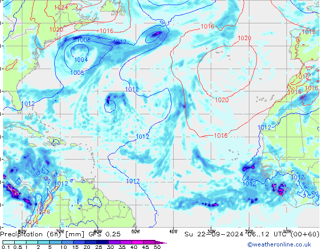 Z500/Rain (+SLP)/Z850 GFS 0.25 Вс 22.09.2024 12 UTC