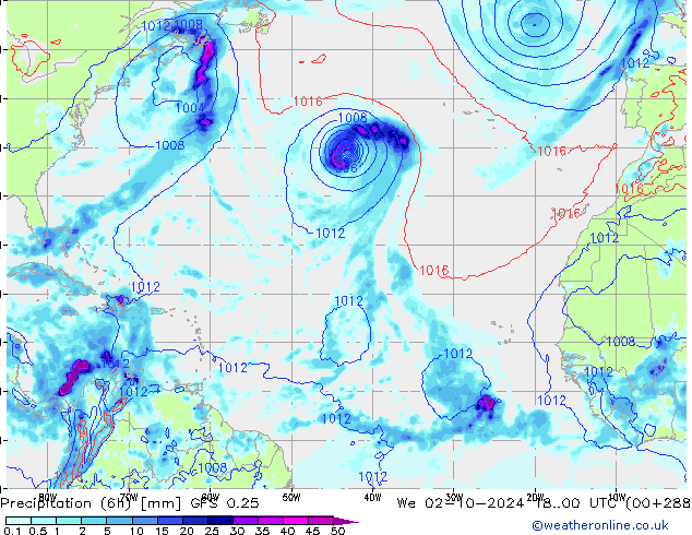 Z500/Yağmur (+YB)/Z850 GFS 0.25 Çar 02.10.2024 00 UTC