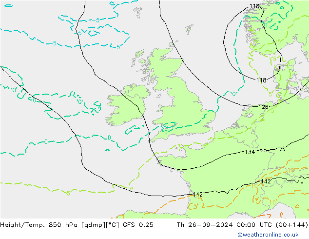 Z500/Rain (+SLP)/Z850 GFS 0.25 Čt 26.09.2024 00 UTC