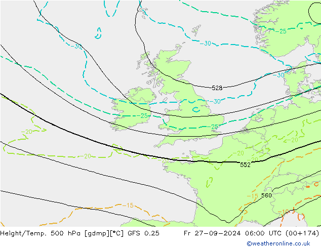 Z500/Rain (+SLP)/Z850 GFS 0.25 ven 27.09.2024 06 UTC