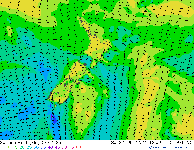 Wind 10 m GFS 0.25 zo 22.09.2024 12 UTC