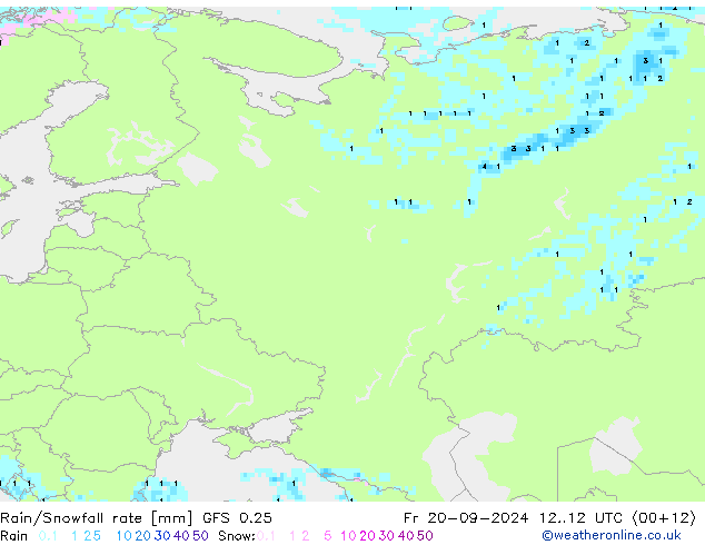 Rain/Snowfall rate GFS 0.25 pt. 20.09.2024 12 UTC