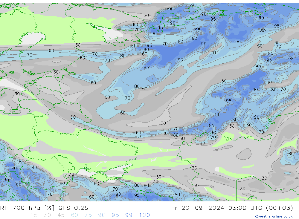 RH 700 hPa GFS 0.25 Sex 20.09.2024 03 UTC