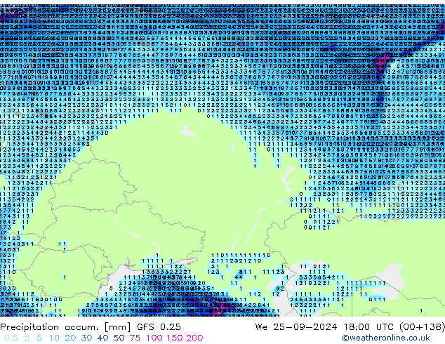 Totale neerslag GFS 0.25 wo 25.09.2024 18 UTC