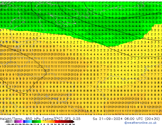 Z500/Rain (+SLP)/Z850 GFS 0.25  21.09.2024 06 UTC