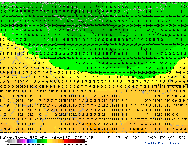 Z500/Rain (+SLP)/Z850 GFS 0.25 Su 22.09.2024 12 UTC