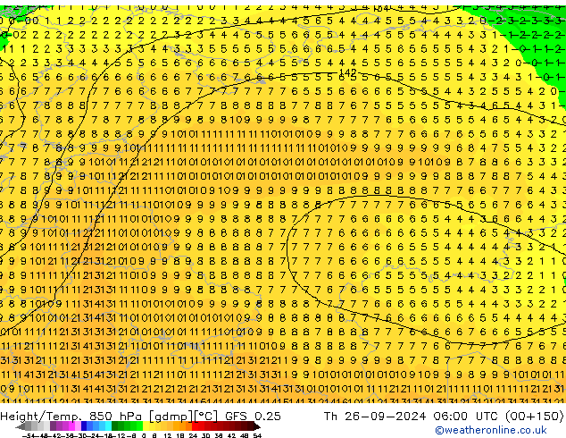 Z500/Rain (+SLP)/Z850 GFS 0.25 jue 26.09.2024 06 UTC