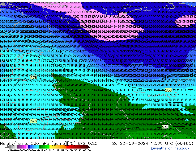 Z500/Rain (+SLP)/Z850 GFS 0.25 Su 22.09.2024 12 UTC