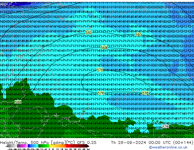 Z500/Yağmur (+YB)/Z850 GFS 0.25 Per 26.09.2024 00 UTC