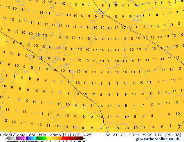 Z500/Rain (+SLP)/Z850 GFS 0.25 Sa 21.09.2024 09 UTC