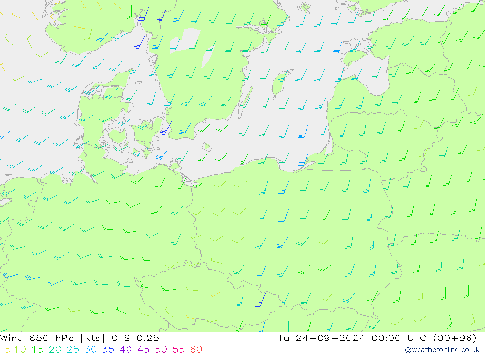 Vento 850 hPa GFS 0.25 Ter 24.09.2024 00 UTC