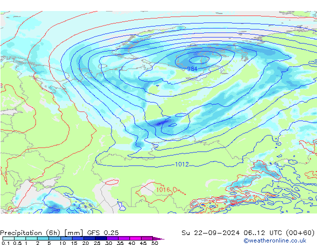 Z500/Rain (+SLP)/Z850 GFS 0.25 nie. 22.09.2024 12 UTC