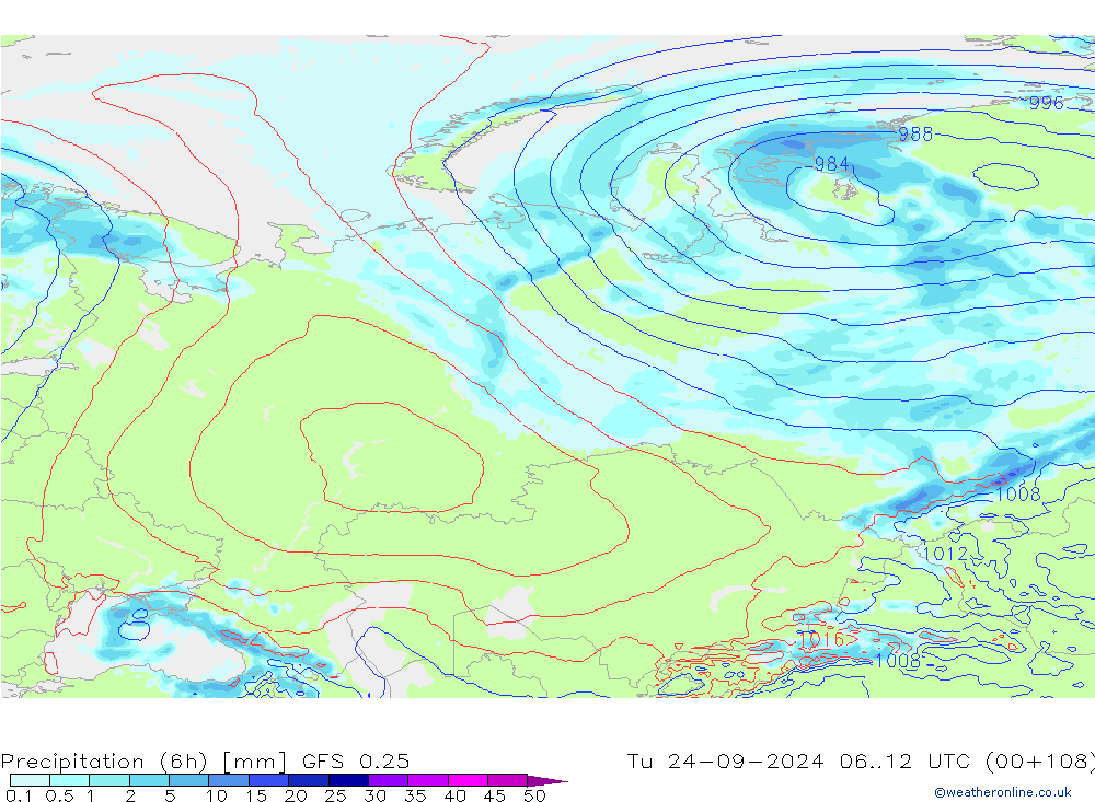 Yağış (6h) GFS 0.25 Sa 24.09.2024 12 UTC