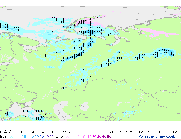 Kar/Yağmur Oranı GFS 0.25 Cu 20.09.2024 12 UTC