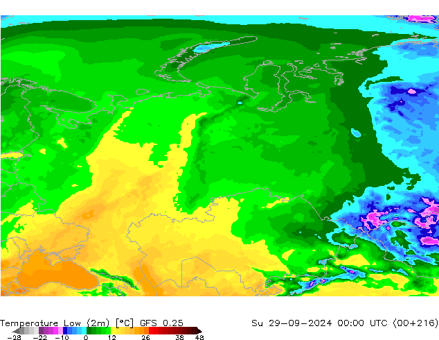 Min.  (2m) GFS 0.25  29.09.2024 00 UTC