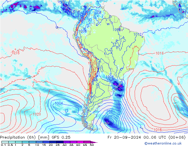 Précipitation (6h) GFS 0.25 ven 20.09.2024 06 UTC