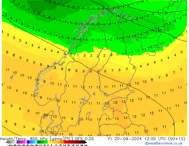 Z500/Rain (+SLP)/Z850 GFS 0.25 ven 20.09.2024 12 UTC