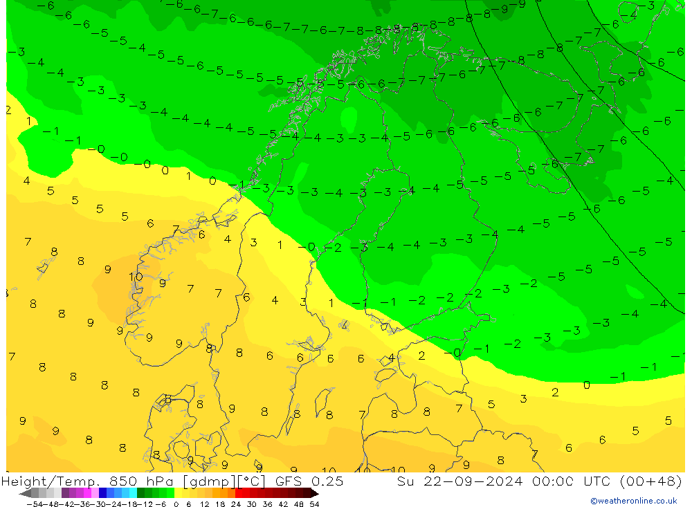 Z500/Rain (+SLP)/Z850 GFS 0.25 So 22.09.2024 00 UTC